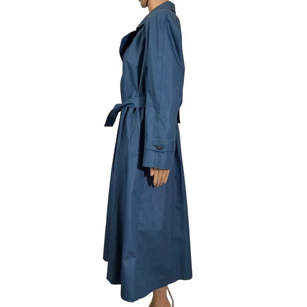 London Fog Vintage Blue Trench Coat Belted Long Rain Jacket Women's 10 Reg